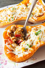 Roasted Butternut Squash Boats With Grilled Chicken And Vegetables Recipe Chicken And Butternut Squash Butternut Squash Recipes Squash Recipes