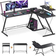 The truth is, gaming desks are great because they make use of the space in a nice way and help people play their games more effectively. Amazon Com 61 Super Large L Shaped Desk Gaming Desk L Desk Computer Corner Desk With Round Corner With Monitor Stand For Gaming Desk Home Office Writing Workstation Black Kitchen Dining