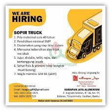 Info loker supir d kebumen : Lowongan Kerja Supir Truk Di Harapan Jaya Alumunium Bantul Loker Swasta