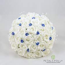 Check spelling or type a new query. White Rose Brides Posy With Royal Blue Diamante Ribbon Roses And Crystal Stems