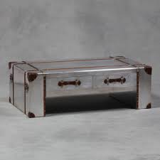 Large Industrial Vintage Style Silver Metal Travel Trunk Coffee Table New Retro Coffee Tables Coffee Table With Drawers 4 Drawer Coffee Table
