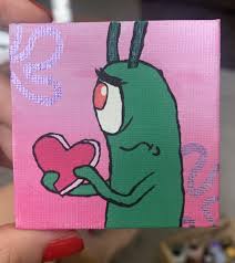 Mini Canvas Painting Meme Plankton Heart Art For Boyfriend Diy Mini Canvas Art Diy Canvas Art Painting Diy Canvas Art