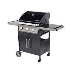 Plancha épaisse en fonte émaillée inclinée vers l'arrière. Barbecue Gaz Blooma Barker 3 Noir Castorama
