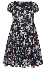 Hell Bunny Black Floral Lily Rose Skater Dress