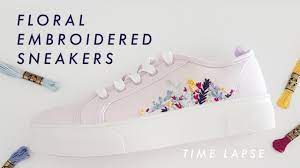How to embroider flowers on shoes. Spring Floral Embroidered Sneakers Timelapse Pattern Youtube