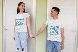 Placeit T Shirt Mockup Of A Romantic Couple Looking At Each Other In 2020 Shirt Mockup Romantic Couples Tshirt Mockup