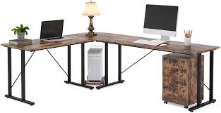 How to make a file cabinet desk. Amazon Com Tribesigns 83 Inch Industrial L Shaped Desk With File Cabinet Letter Size Large L Shapes Computer Desk Reversible Study Table Workstation For Home Office With Storage Drawers Rustic Brown Kitchen Dining