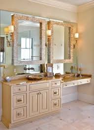 Not My Colors Like The Built In Makeup Area 2 Mirrors 3 Sconces Floatin Look Decorative Bathroom Mirrors Traditional Bathroom Bathroom Mirror Design