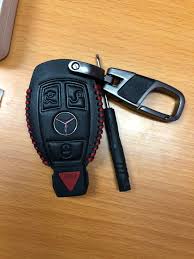 Leather 3 Button Smart Keyless Entry Key Fob Remote Cover Case For Mercedes Benz With Key Chain Leather Mercedes Benz Benz