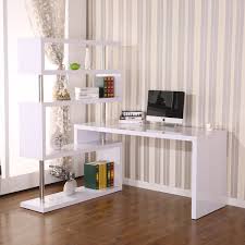 Homcom 94 In Modern Corner Rotating Combo L Shaped Computer Desk With 4 Storage Shelves White Desk Shelves Home Home Office Storage