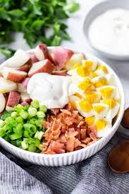 New potatoes, approximately 3 1/2 to 4 lbs. Potato Salad With Bacon And Egg Veronika S Kitchen