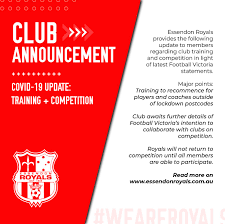 Victoria's statewide lockdown has been extended for a further seven days, until midnight, tuesday, 27 july. Club Update Essendon Royals Update On Covid 19 Lockdown Training And Competition Stance Essendon Royals Soccer Club