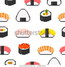 Various Tasty Sushi Pixel Art Hand Stock Vector Royalty Free 1338612233 In 2020 Pixel Art Pixel Art