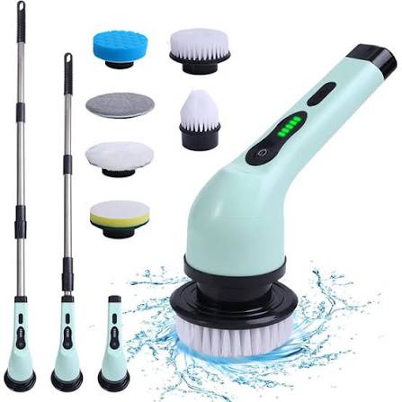 Fregador eléctrico giratorio para baño, cepillo de limpieza eléctrico, cepillo eléctrico para limpieza, fregador eléctrico giratorio inalámbrico, 6 cabezales de limpieza de repuesto, resistente al agu | Lider