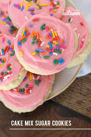 I am addicted to making cookies from cake mixes. Easy Frosted Cake Mix Sugar Cookies Cheater Recipe It S Always Autumn