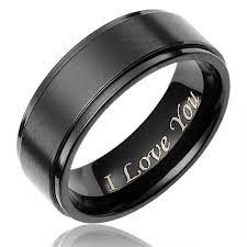 8mm I Love You Black Titanium Mens Ring Promise Rings For Guys Wedding Band Engraving Black Titanium Ring