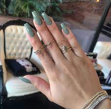 Acrylic nail tips and nail tip glue. Olive Green Coffin Nails Green Nails Nails Cute Acrylic Nails
