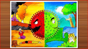 Coronavirus drawing lockdown drawing stay home stay safe drawing. How To Draw Coronavirus Drawing Two Sides Of A Story Covid 19 On Nature Poster Painting Youtube