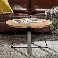 This coffee table rests on thick silver metal legs. Rustic 31 Wide Metal Legs And Oak Top Round Coffee Table 64j76 Lamps Plus