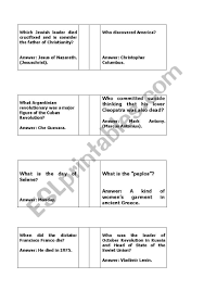 Well, what do you know? English Worksheets History And Mythology Trivia Questions