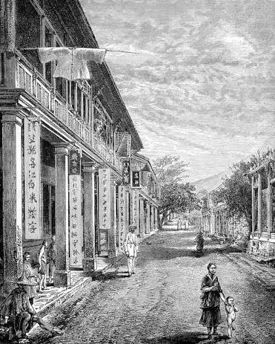 Hong Kong street scene, 1880s - Stock Image - C017/6857 - Science Photo Library