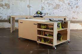 Learn how to build this cheap workbench by following these simple plans. Ultimate Roll Away Workbench With Miter Saw Stand Ana White