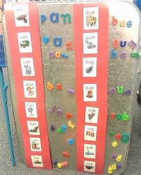Spelling Practice On Magnetic Board Literacy Centers Kindergarten Kindergarten Centers Preschool Literacy