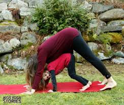 Double Downward Facing Dog Pose Easy Partner Yoga Poses For Kids Kids Yoga Stories Partner Yoga Yoga For Kids Yoga Poses