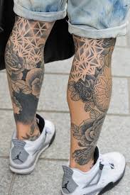 Black And White Calf Tattoos For Men Sacred Geometry And Black And White Flowers Glorious Leg Tattoo Men Leg Tattoos Tattoos