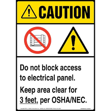 And today i'm going to outline my systematic approach to in other words, every single electrical fixture, switch and plug in your house is connected to a circuit or fuse that runs to your electrical panel (also known. Caution Do Not Block Electrical Panel Keep Area Clear For 3 Ft Sign With Icons Ansi