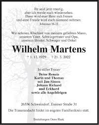 Traueranzeigen von Wilhelm Martens