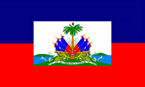 It is a bicolour flag featuring two horizontal bands coloured blue and red, emblazoned by a white rectangular panel bearing the coat of arms of haiti. Haiti Flags For Use At Sea
