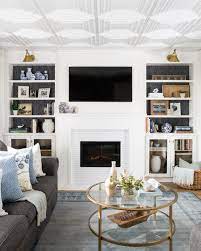 A beautiful combination of stone bricks on the wall introduces the style and fantastic character ideal for the living room or entertainment room. Diy Living Room Built In Shelves And Fireplace The Creek Line House