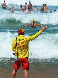 Lifeguard Actively Watching Bathers Ahead As The Waves Hit Bondi Beach Sydney Australia Bathers Lifeguard Australian Beach