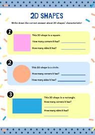 Kids scout the circles, rectangles, triangles, ovals, pentagons, and hexagons in the clown, and count them. 2d Shapes Characteristics Worksheet