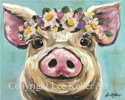 Pig Art Pig Decor Cute Pig With Flowers Print Farmhouse Pig Etsy Pig Art Pig Painting Animal Art