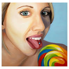 Michelle Tanguay Girl With Lollipop Signed 2012 Acrylic Painting