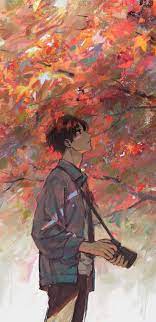 Anime Boy Autumn Tree Artwork 1440x2960 Wallpaper Autumnscenery Anime Boy Autumn Tree Anime Artwork Wallpaper Anime Backgrounds Wallpapers Anime Scenery