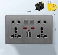 International Socket 3/5 Holes USB 250V 86MM Grey Drawl Large Panel Switch Plug | eBay