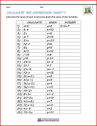 basic algebra worksheets