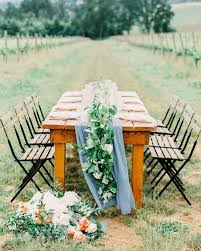Blue Table Runner For This Perfect Outdoor Wedding Reception Table Design Backyard Table Setting Outdoor Table Decor Outdoor Wedding Tables