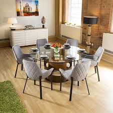 Roundhill furniture cylina glass top round dining table with 4 chairs. Round Glass Top Dining Table Set 6 Chairs Off 54