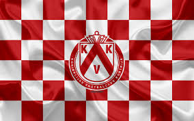 Download Wallpapers Kv Kortrijk 4k Logo Creative Art White Black Checkered Flag Belgian Football Club Jupiler Pro League Belgian First Division A Emblem Creative Art Sports Wallpapers Checkered Flag