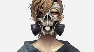 Anime Boy Blonde Hair Gas Mask Skeleton Red Eye Cool Skull Anime Guys Anime Guys Shirtless Anime Guys With Glasses Anime Guys