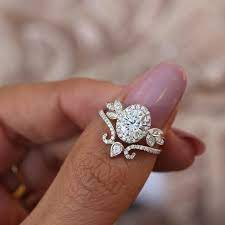 Ct Oval Moissanite Diamond Halo Vine Floral Diamond Wedding Bands Vintage Engagement Rings Unique Engagement Rings
