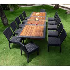 Disposez votre nouvelle table d'extérieur dans votre jardin ou sur votre terrasse. Salon De Jardin Teck Et Resine Tressee Ensemble Pour 12 Personnes