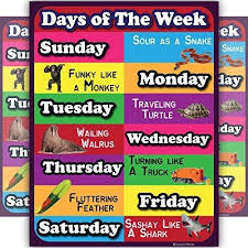 Days Of The Week Lamintated Educational Chart Fun Poster For Kids And Teachers With Funny Lines And Animals