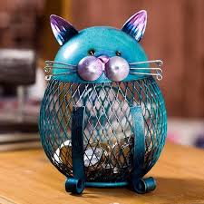 a wonderful tooarts cat coin box piggy money box bank animal creative ornament iron art product description this is a cat cat piggy bank cat art blue cats