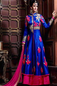 Latest designer party wear heavy georgette suit long dress anarkali lehenga. Buy Bright Blue And Pink Floral Embroidered Party Wear Georgette Anarkali 550300
