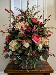 Large Elegant Floral Arrangement Dining Room Foyer Entry Wedding Table Centerpiece Pedestal Container Pink Red Real Touch Flowers In 2020 Large Flower Arrangements Funeral Floral Arrangements Large Floral Arrangements